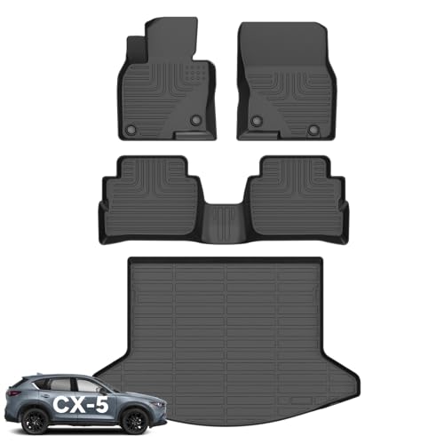 Wayhigh-for Mazda CX-5 2017-2022 All Weather Floor Mats and Cargo Liner Set TPE Car Mats Waterproof Anti-Slip Rubber Trunk Liner CX-5 Accessories