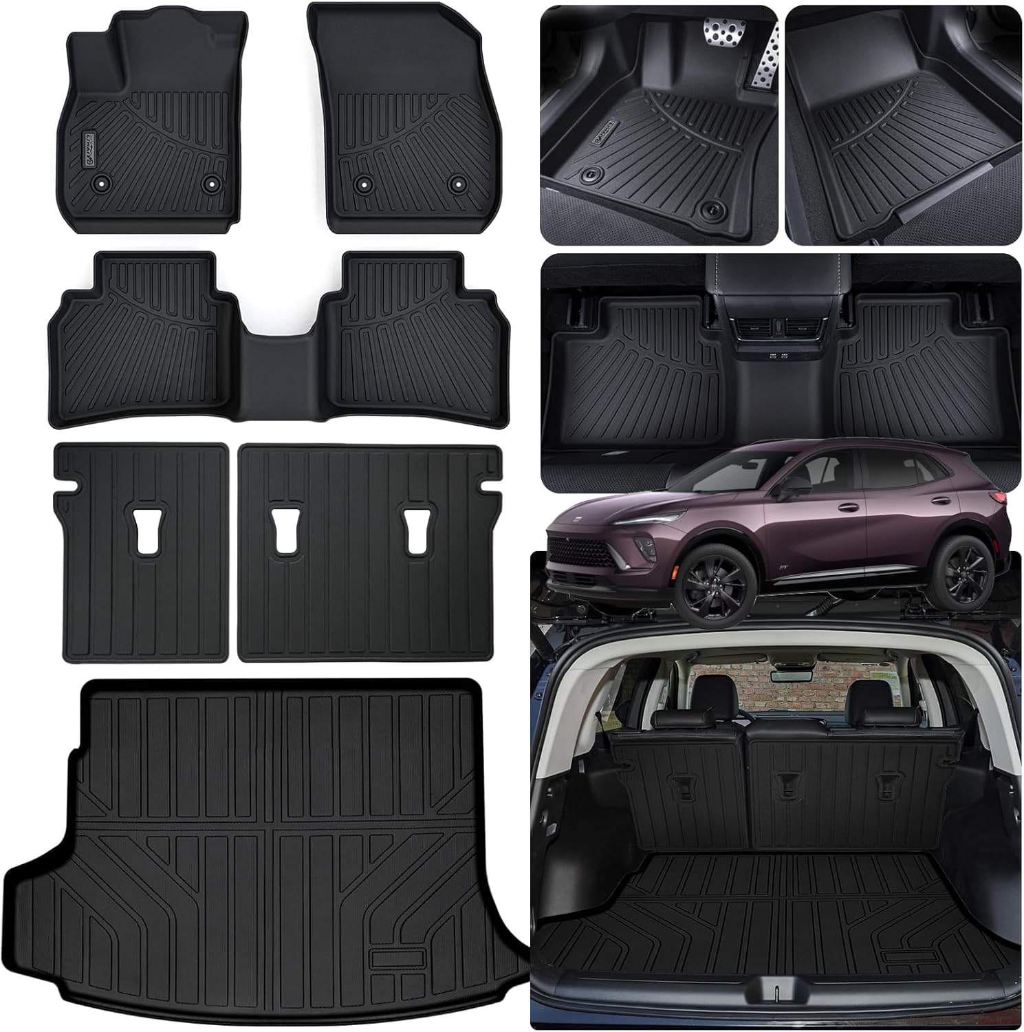 Floor Liners & Cargo Liners & Backrest Mat for 2021-2024 2025 Buick Envision 5 Seats,TPE All Weather Protection Car Floor Mats with Trunk Mat Covering The Backrest