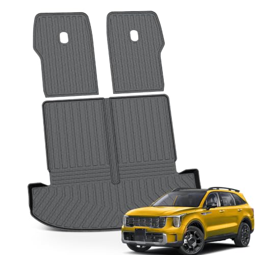 KUST Trunk Cargo Mat for Kia Sorento 2021-2025 (6 Seats), Rubber Rear Cargo Liner with 2nd/3rd Row Backrest Mat for Sorento Accessories All Weather Protection Cover 3PCS