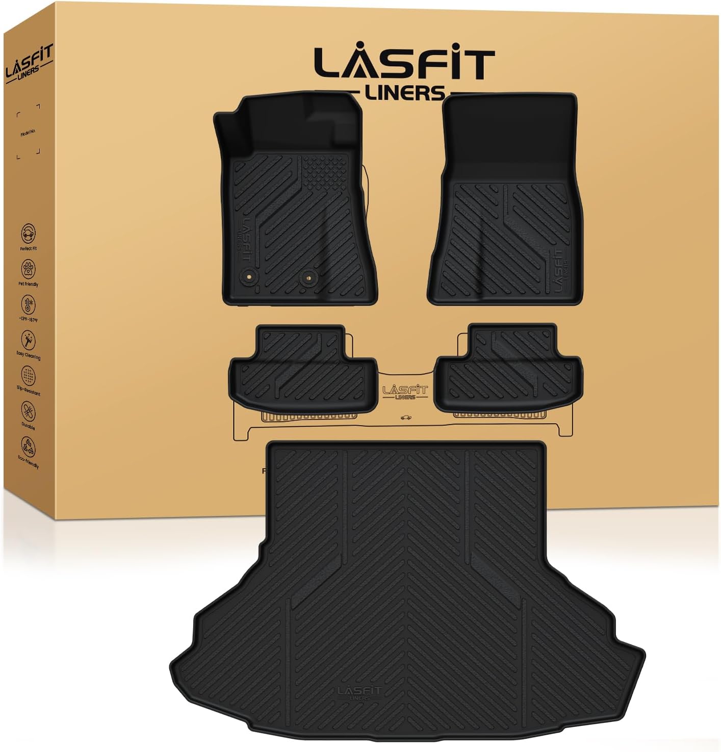 LASFIT Floor Mats and Trunk Mat for Ford Mustang