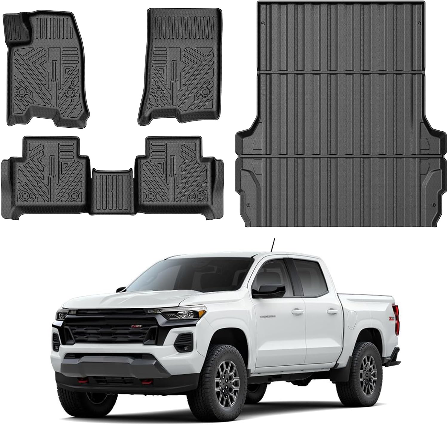 Mixsuper Floor Mats for 2023-2025 Chevrolet Colorado, All Weather Truck Bed Liner and 2 Row Floor Liners Accessories Set Black