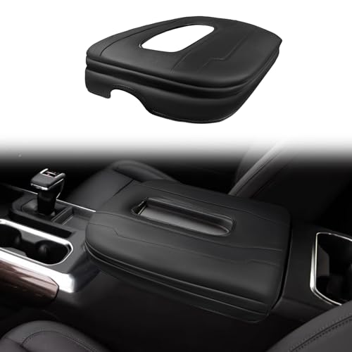 Muslogy Center Console Armrest Cover Compatible with Chevy Silverado & GMC Sierra 1500 2500 3500 2022-2025 Armrest Pad Arm Rest Cushion Vegan Leather Protector 1-Inch Extra Thick(Bucket Seat ONLY)