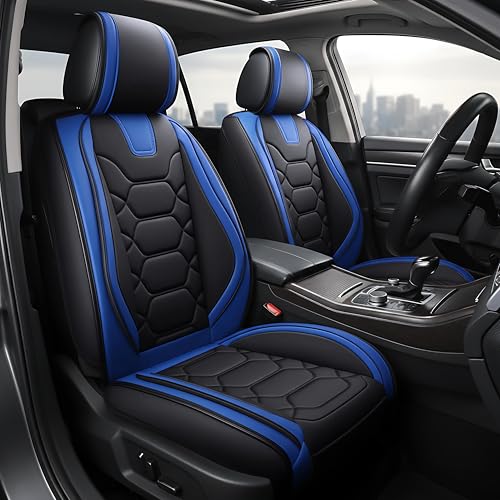 OASIS AUTO Car Seat Covers Premium Waterproof Faux Leather Cushion Universal Accessories Fit SUV Truck Sedan Automotive Vehicle Auto Interior Protector Front Pair (OS-004 Black&Blue)