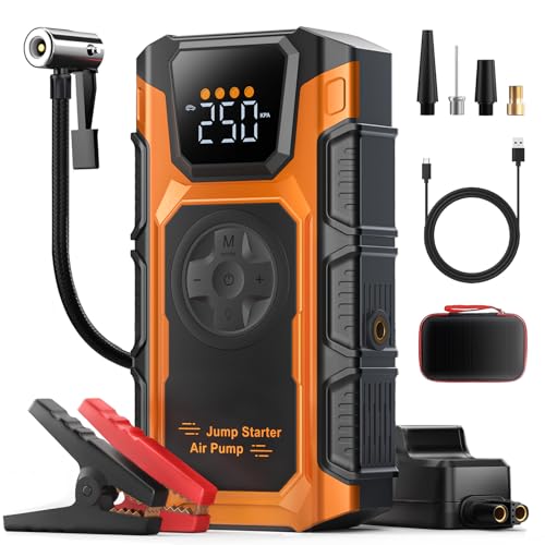 Jump Starter with Air Compressor, 5000A Car Battery Charger Power Jump Box Start 12V Vehicles(Up to 8.5L Gas&7.0L Diesel Engines) Portable Car Booster Jumper Pack Combo150 PSI Tire Inflator