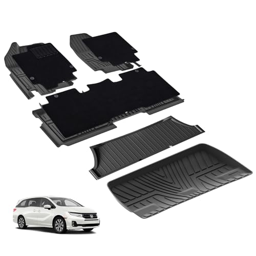 3W Floor Mats(with Carpets) & Cargo Liner Fit for Honda Odyssey 2018-2025, TPE All Weather Waterproof Custom Fit Automotive Floor Liners Carpet and Truck Car Liners for Honda Odyssey 1-3 Rows, Black
