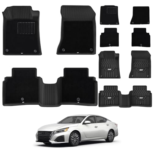 3W Floor Mats & Carpets Compatible for Nissan Altima 2019-2024 2025, TPE All Weather Accessories Custom Fit Floor Liner for Nissan Altima (1st and 2nd Row) Full Set Car Mats