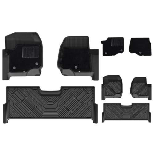 3W Floor Mats & Front Carpet for Ford Super Duty Crew Cab F-250 & F-350 & F-450 & F-550 (2017-2024 2025), All-Weather Storage TPE 1st & 2nd Row Liners, Bucket Seat Compatible, Not for Vinyl Floor