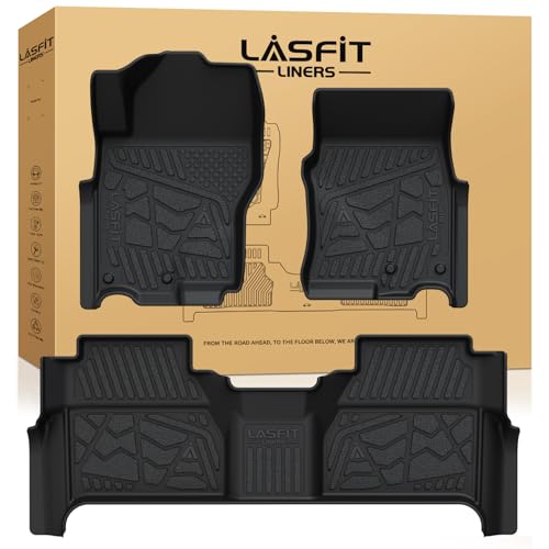 LASFIT Floor Mats for Nissan Frontier 2022-2026 Crew Cab (Not Fit King Cab), All Weather TPE Custom Fit Easy Clean Durable No-Curling Floor Liners for Frontier 1st & 2nd Row Car Mats, Black