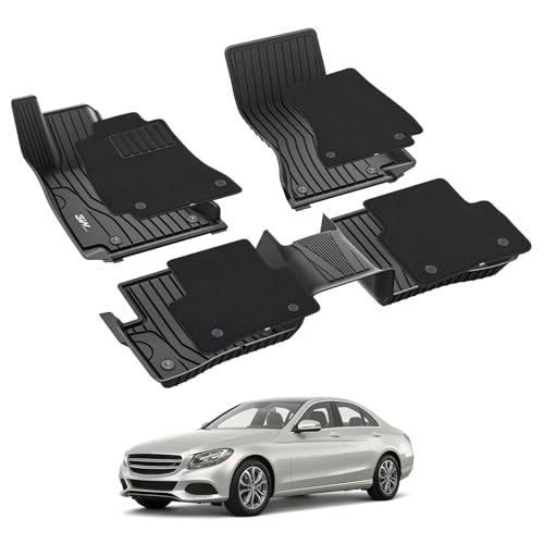 3W Floor Mats with Carpets for Mercedez Benz C-Class 2015-2021(for Sedan Only), TPE Floor Liner Thickened Carpet with Safety Locks for Benz C Class C300/C350e/C43 AMG/C63 AMG/C63 AMG S