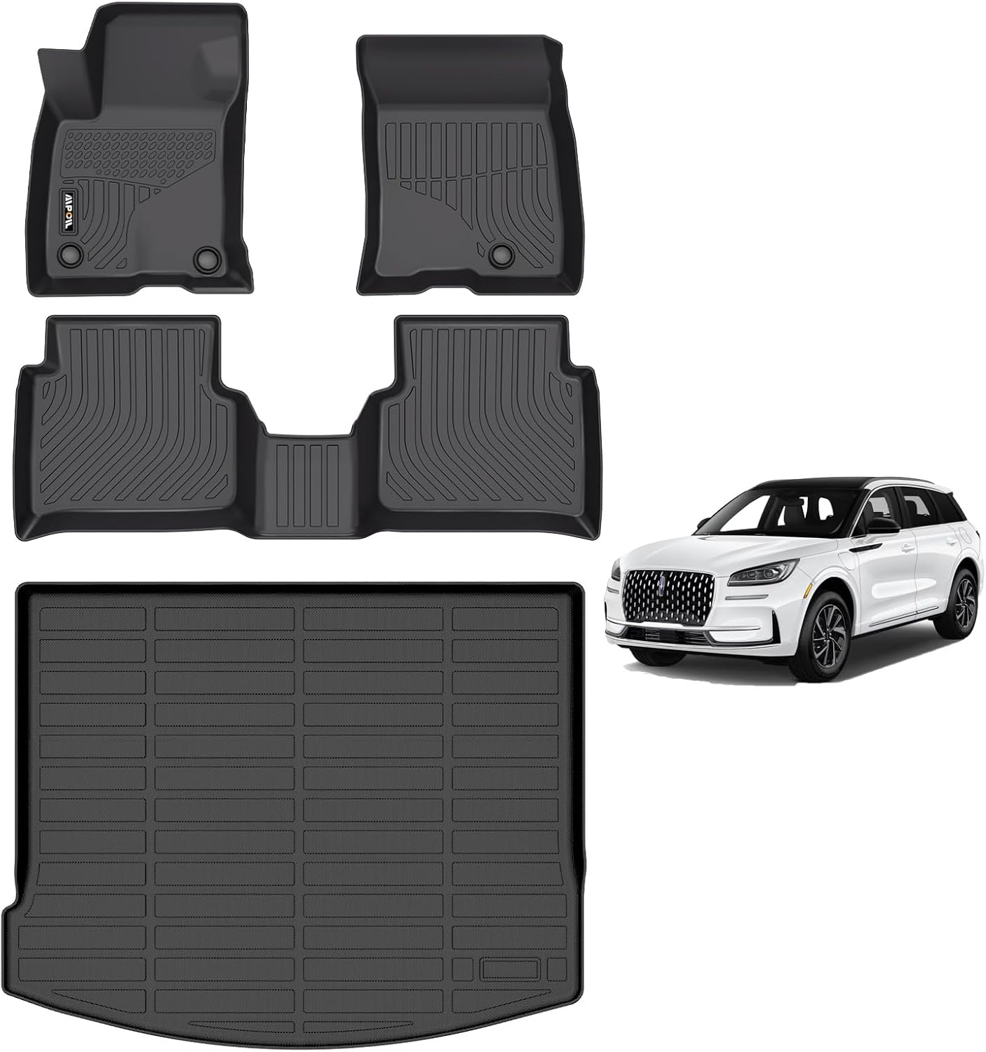 AIPOIL Floor Mats & Cargo Liner Set for Lincoln Corsair 2020-2025 (Not for Hybrid) All Weather Protection TPE Anti-Slip Automotive Full Set Custom Car Mats Accessories - Black