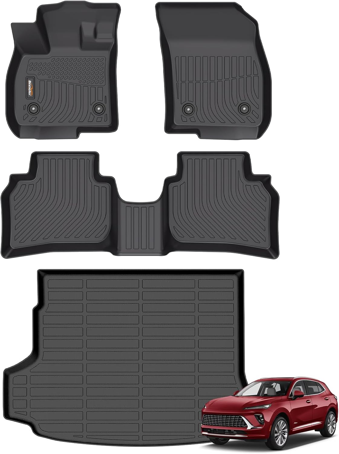 Binmotor-Floor Mats & Cargo Liner Set for 2021-2025 2026 Buick Envision, 2 Rows with Cargo Mat TPE Rubber Liners for Buick Envision Accessories Mats Trunk Mat-Black
