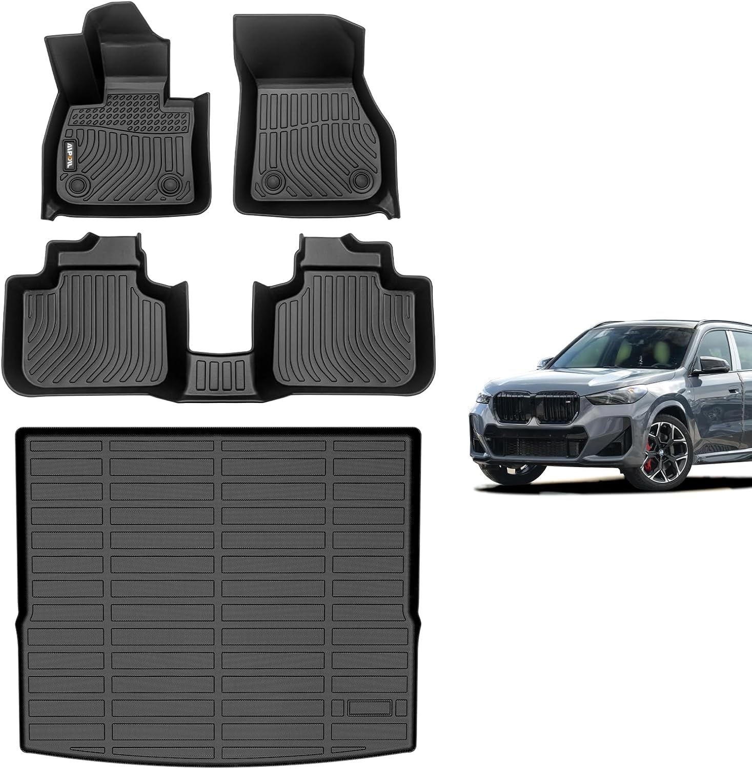 AIPOIL Floor Mats & Cargo Liner Set for 2016-2022 BMW X1 All Weather Protection TPE Anti-Slip Automotive Full Set Custom Car Mats Accessories - Black