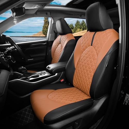 1:1 Custom Fit Seat Covers for Toyota Highlander 2020-2025 8 Seaters,Luxury Waterproof Full Set Seat Cover,Faux Leather Cars Interior Covers Protection-BlackBrown