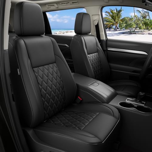 1:1 Custom Fit Seat Covers for Toyota Highlander 2014-2019 8 Seaters,Luxury Waterproof Full Set Seat Cover,Faux Leather Cars Interior Covers Protection-Black