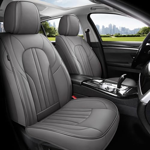 Car Seat Covers Front Seats, Comfortable Leather Car Seat Covers, Waterproof Front Seat Covers for Cars, Luxury Automotive Seat Protecor Covers for Most Sedans SUV Pick-up Truck (Gray)