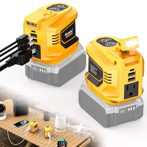 200W Portable Power Inverter Compatible with Dewalt 20V,Ecarke Real 200W Outdoor Generato Battery Converter with 2 USB&LED&AC Battery Powered Outlet (2PC Compatible with DeWalt 20V)