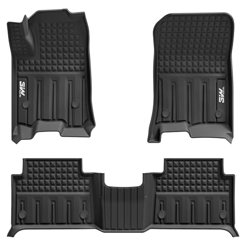 3W Floor Mats for Chevrolet Chevy Colorado/GMC Canyon Crew Cab 2023 2024 2025, All Weather TPE Custom Fit Floor Mats for Cars, 1st and 2nd Row Car Floor Mats, Black