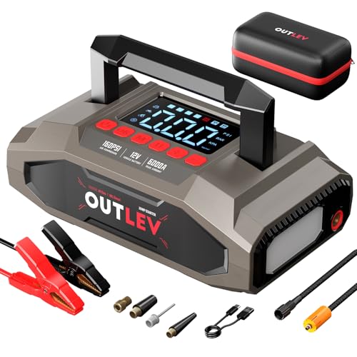 Jump Starter with Air Compressor (6000A 160PSI) - All-in-One Portable Jump Starter for Cars, Trucks, RV, Boat - Fast Charging, Safety Protection, Essential for Road Trips & Emergencies