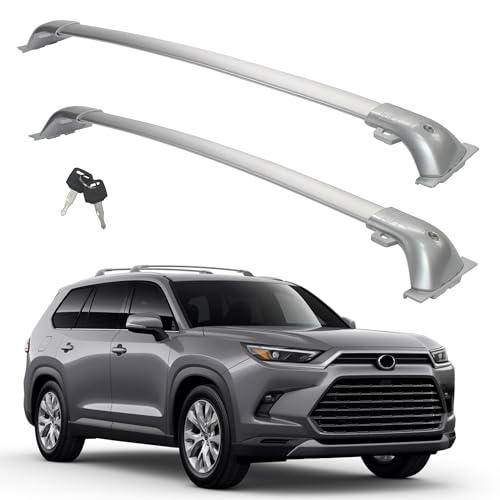 Autekcomma Heavy Duty Silver Upgraded Roof Rack Crossbar Compatible with Toyota Grand Highlander 2023up .Max 260lb Loading Weight Anti-Theft Lock Mechanism Tie-Down Loop Aluminum Anti-Corrosion