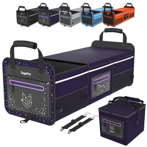 95L Large-Capacity Car Trunk Organizer Includes 26L Ice Pack, Fluorescent Constellation Design, Waterproof & Foldable with Adjustable Straps | For SUVs & Cars (Purple-M004)