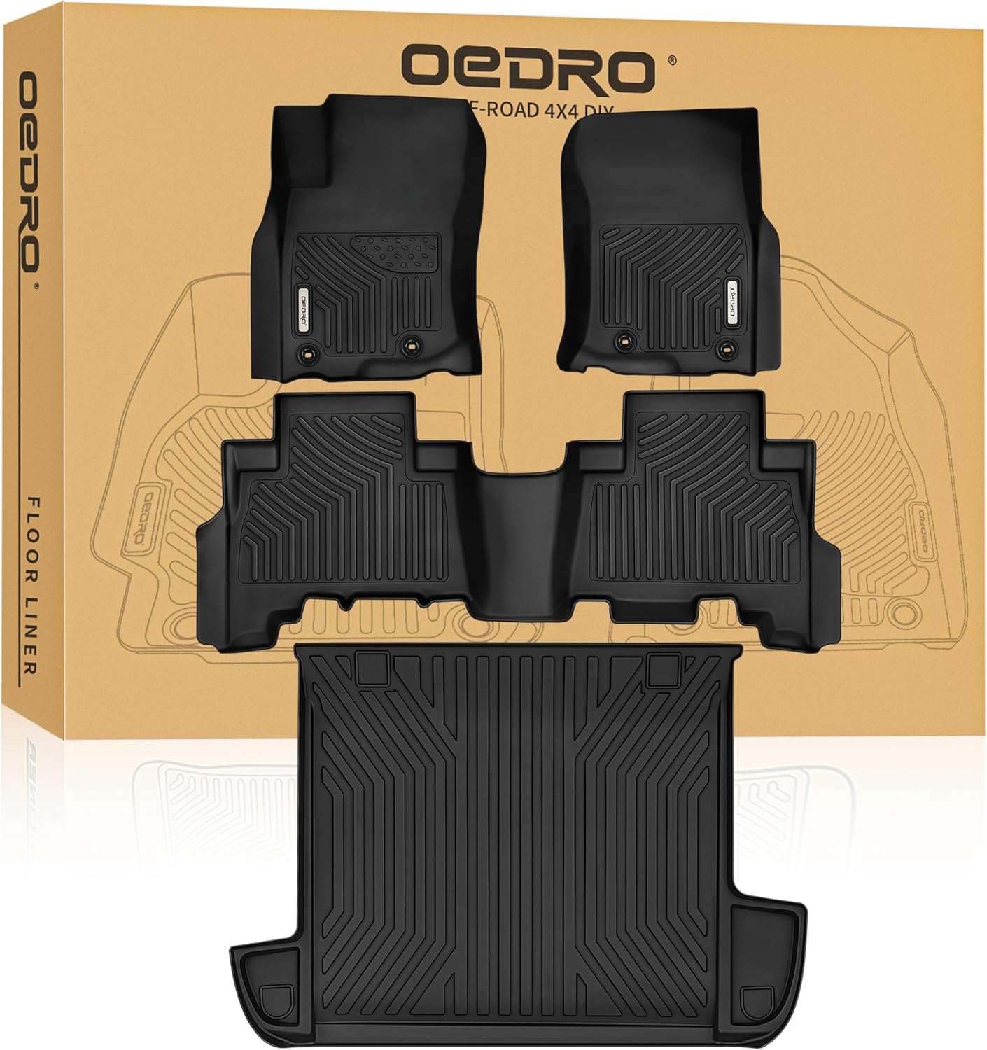 OEDRO Floor Mats & Cargo Liner Fit for Toyota 4Runner 2013-2024 (5-Seater) Custom Fit TPE