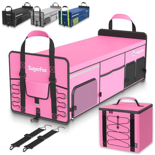 Bold Color Block Trunk Organizer | 95L, 35"x13.8"x11.8" | Dedicated Shoe Storage & 26L Ice Pack | Foldable for SUV/Car/Jeep | Stylish Gift & Car Accessories for Men & Women - Pink-X212