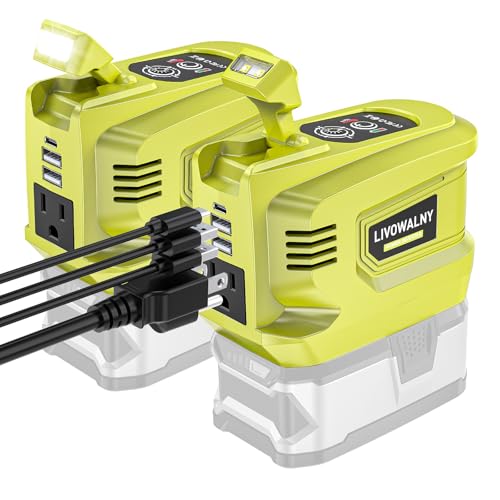 2 Packs Power Inverter for Ryobi 18V, LIVOWALNY Real 200W Battery Inverter 18V to 110V-120V, Portable Power Adapter Charger Adapter Power Station Power Supply 2 USB-A & 1 Type-C & 1 AC (No Battery)
