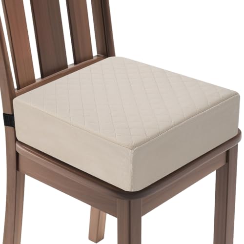 Booster Cushion for Adults - 16x16x5 Medium-Firm Seat Cushion for Home, Office, Wheelchair, Car - Washable Velvety Cover with Waterproof Layer & Removable Strap, Non-Slip Base - Beige