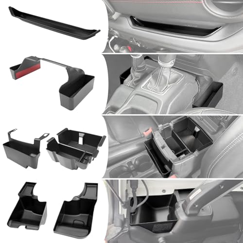 Center Console Organizer for 2024+ Jeep Wrangler JL JLU 4XE Gear Shift Console Side Tray Trunk Organizer Hanging Armrest Storage Box for Wrangler Accessories(24+ 5-piece, Not Gladiator)