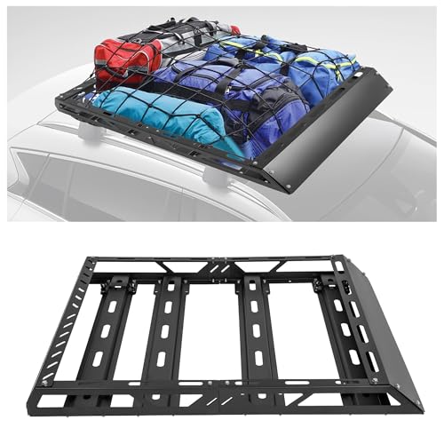 ECOTRIC 50" x 39" x 4.75" Roof Rack Cargo Basket W/Cross Bars Fit for Car SUV Pickup Truck Van Universal Top Cargo Carrier Metal Luggage Storage Holder Basket Rack for Travel 150Lbs Steel Black