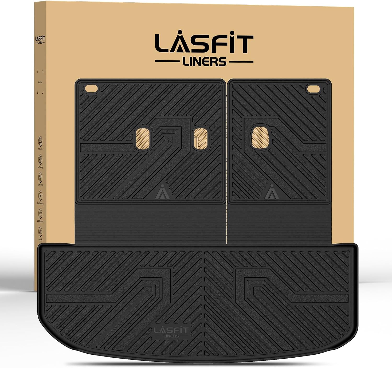 LASFIT Cargo Trunk Mat & Backrest Mats for Hyundai Palisade 2025 2024 2023 2022 2021 2020 All Weather TPE Custom Fit Car Trunk Mats Cargo Liner & Seatback Mats Accessoires, Black