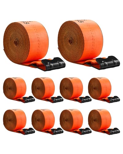 VEVOR Truck Straps, 4" x30' Heavy Duty Tie Down w/Flat Hooks 18,000lbs Break Strength, WLL# 6000lbs, Cargo Straps tie Down for Flatbeds, Trucks, Trailers, Farms, Rescues, Tree Saver, Orange(10 Pack)
