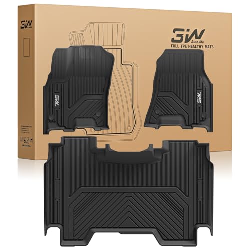 3W Floor Mats Fit for Dodge Ram 1500 Crew Cab 2025 (w/o Rear Under-Seat Factory Storage Bucket Seat), TPE All Weather Custom Fit Floor Liner for Ram 1500 Accessories 1st and 2nd Row Car Mats, Black