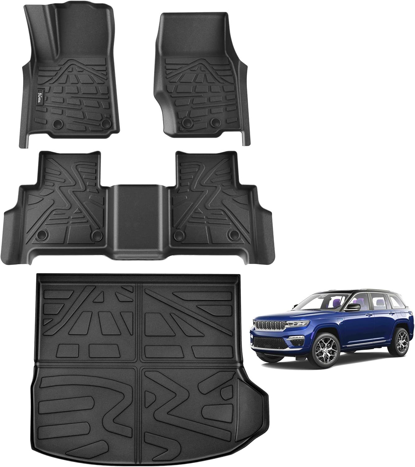All Weather Floor Mats Cargo Liner Fit for 2022-2025 Jeep Grand Cherokee WL74 2-Row 5-Seat Only (Include 4xe, NOT WK2 or L), TPE Floor Liners Grand Cherokee Accessories