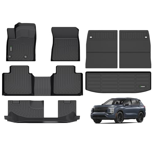 ANBINGO Floor Mats & Backseat Cargo Liner for Mitsubishi Outlander 2022-2024 2025 (Not PHEV/Not Sport) Custom Fit Full Set, All Weather Car Accessories (Velcro Tape Fixed Backseat)