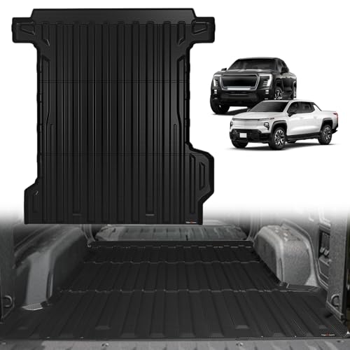 TripleAliners Truck Bed Mat Compatible with 2024 2025 2026 Chevrolet Silverado EV RST/GMC Sierra EV Denali Accessories Vehicle Perfectly Flush All Weather TPE Pickup Cargo Mat(5.9FT/70.6 inches)
