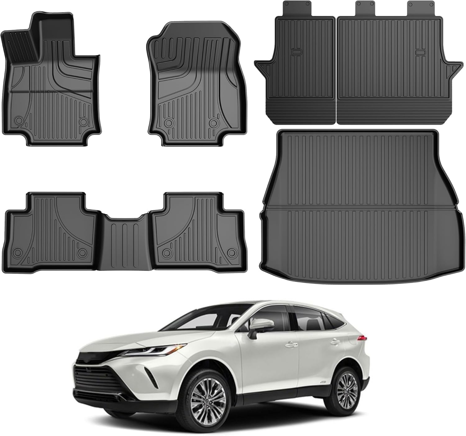 AOMSAZTO Floor Mats Compatible with Toyota Venza 2021-2025 & Toyota Rav4 2019-2025 (Include Hybrid) Full Set All Weather Floor Liners for Rav4 Accessories 2025 2024-2019 TPE Balck Protector Cargo Mat