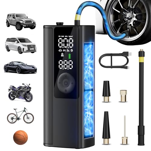 Tire Inflator Portable Air Compressor, Cordless Air Pump for Car Tires with Digital Pressure Gauge, 150 PSI Fast Tire Inflator for Car, Motorcycle, Bicycle - LED Light and Auto Shut-Off
