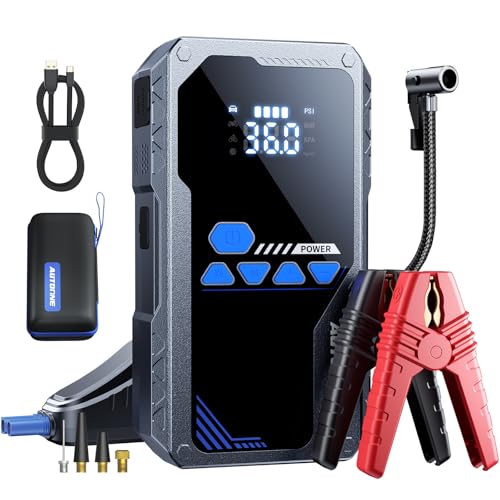 AUTOONE 8000A Jump Starter with Air Compressor (All Gas/12L Diesel), 150PSI Car Jumper Starter Portable, Jump Box Tire Inflator with LED Flashlight, LCD Display, Storage Case