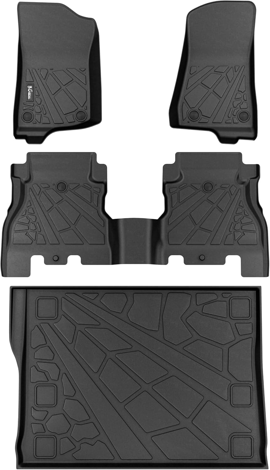 KARPAL Floor Mats Trunk Liner fit for 2018-2025 Jeep Wrangler JL Unlimited 4 Door (Not for JK/4XE), Front & 2nd Row, TPE All Weather Protection Custom Fit Car Mats (Sahara, Rubicon, Willys, Sports)