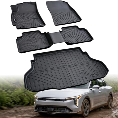 Floor Mats & Trunk Mat Compatible with Kia k4 2025 2026 LX/EX/LXS/GT-Line/GT-LineTurbo,All Weather Protection TPE, Anti-Slip Floor Mats & Cargo Liner Compatible with Kia k4 2025 2026 Accessories