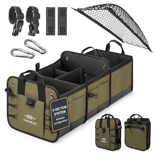 Large Car Trunk Organizer - Trunk Storage - Modular Detachable Configurable Collapsible - for SUV Minivan Truck Sedan Van - 3 Compartment XL, Green