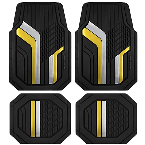 Skechers Heavy Duty Rubber Car Floor Mats,Dual Color Design Floor Mats,All Weather Car Mats,Waterproof Trim to Fit Universal Floor Liner Car Mats,Automotive Floor Mats for Cars Trucks Suvs,Yellow