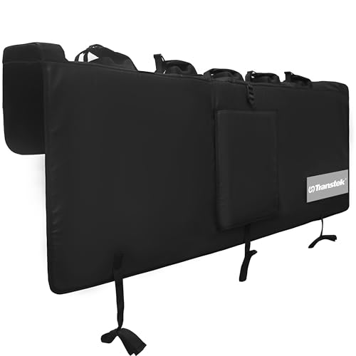 TRANSTEK 55.5 Inch Tailgate Pad for Mountain Bike, Upgrade with Reflective Strips & Tool Pockets, Heavy Duty MTB Tailgate Pad Pickup Tailgate Cover for 5 Bikes
