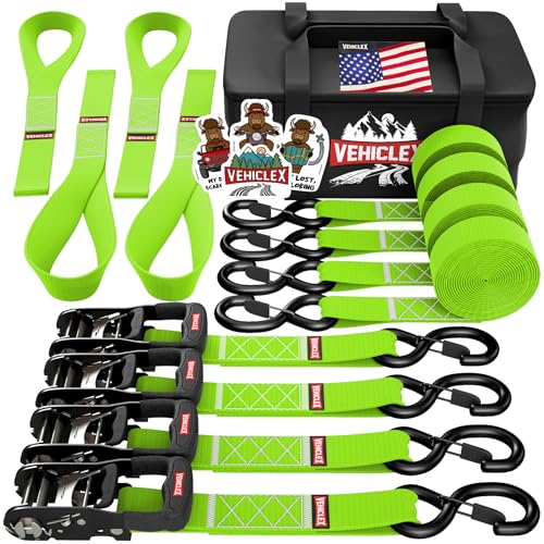 Vehiclex 1.5" x 15 ft Ratchet Straps (Green)