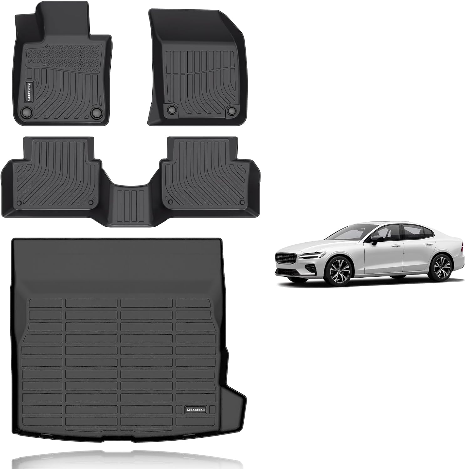 KELCSEECS Floor Mats & Cargo Liner Custom for 2019-2025 Volvo S60(Not for Recharge) All Weather Protection TPE Floor Liners Front& Rear Row Full Set Volvo S60 Accessories Black