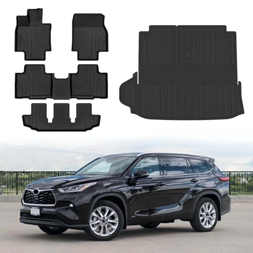 Floor Mats for Toyota Highlander 2020-2025 2026 7-Seater (NOT for Hybrid & Grand Highlander) All Weather Cargo Liner, Trunk Mat Back Seat Cover for Highlander Accessories