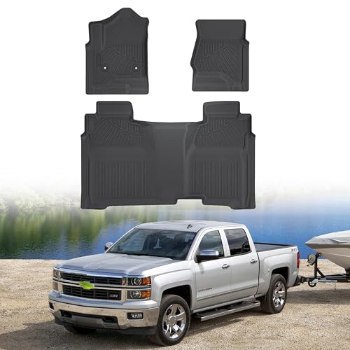 Cartist Floor Mats Fit for 2014-2018 Chevy Silverado & GMC Sierra 1500 Crew Cab;2015-2019 Silverado/Sierra 2500HD/3500 HD (Only fit Crew Cab),All Weather TPE Custom Fit Silverado Accessories
