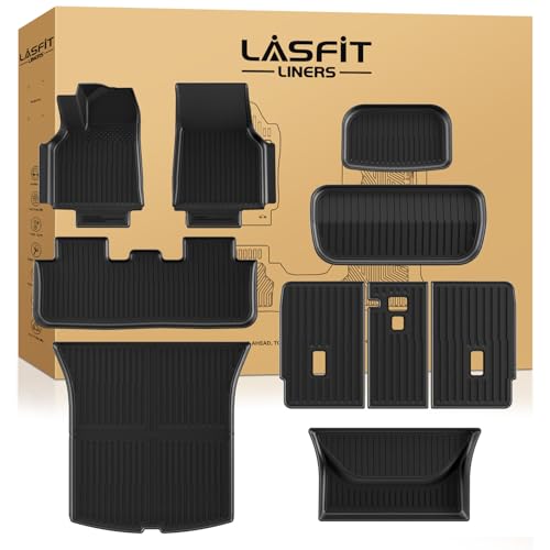 LASFIT 10PCS Floor Mats for Tesla Model Y Juniper 2025/2026 TPE Custom Fit All Weather Model Y Juniper Accessories Cargo Mat Waterproof Trunk Mats Full Set