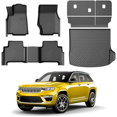 KUST Floor Mats Cargo Mat Set for 2022-2025 Jeep Grand Cherokee 5 Seats(Not for WK, L, 4XE), Rubber Floor Liners Trunk Mat Backrest Mat for Grand Cherokee Accessories All Weather High Edge